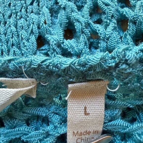 Boho Soft Surroundings Size L NEW Blue Crochet Knit Beachwalk 3/4 Sleeve Sweater - Picture 12 of 16